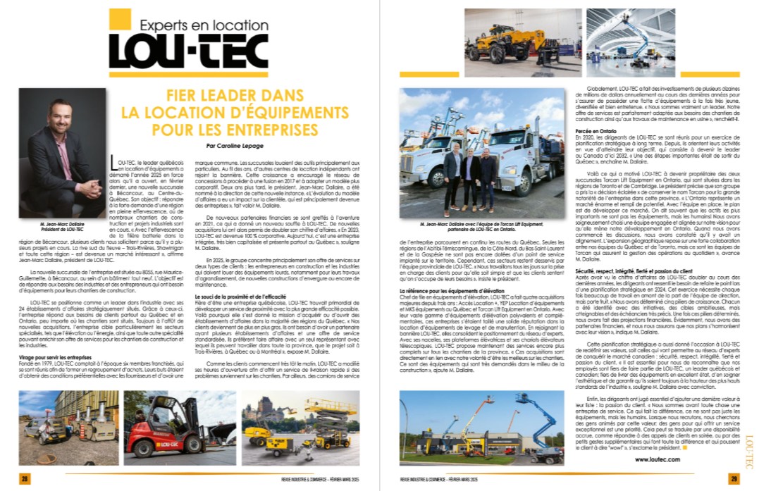 Visuel des pages de l'article de LOU-TEC parue dans la revue Industrie et commerce